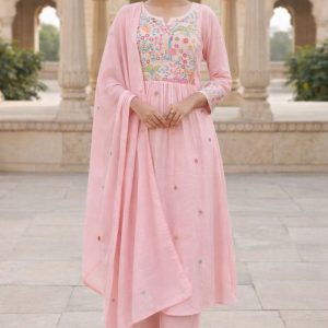KCH0108:Blush Garden Pure Mul Cotton Suit