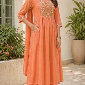 KCH0119:Pastel Peach Pure Mul Cotton Suit