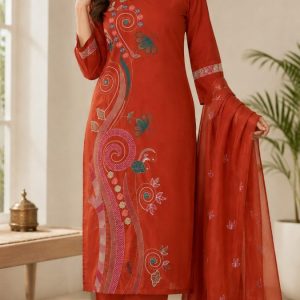 KCH0122:Terracotta Bloom Cotton Kurta Suit