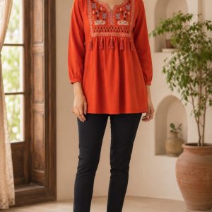 KCH0130:Rust Bloom Cotton Tunic