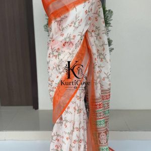 KCH0136:Floral Soft Linen Cotton Saree