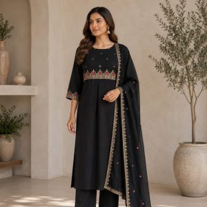 KCH0148:Iyal Black Cotton Suit