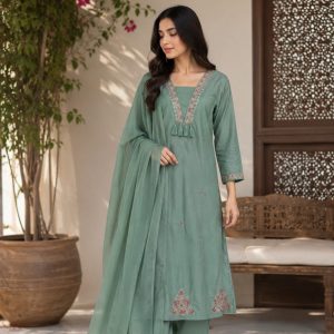 KCH0138:Zaria Sage Cotton Suit