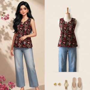 KCH0143:Crimson Paisley Top