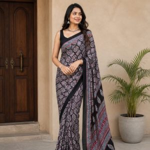 KCH0142:Ajrakh Mirror Saree