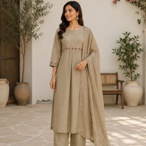 KCH0149:Elara Beige Cotton Suit