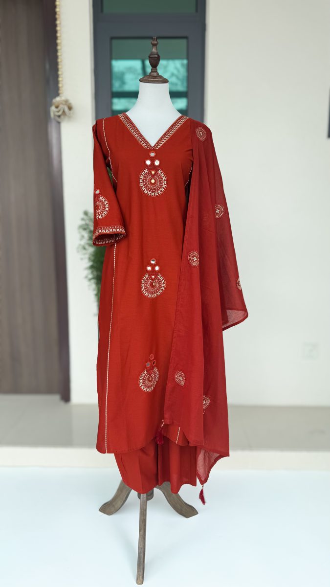 KCH0150:Aaradhya Rust Cotton Suit - Image 2