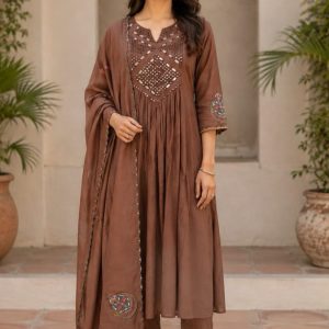 KCH0141:Coffee Brown Pure Mul Chanderi Suit